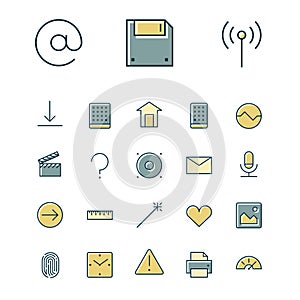 Thin line icons for user inteface and technology