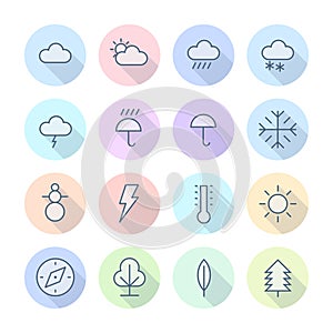 Thin Line Icons For Weather and Nature