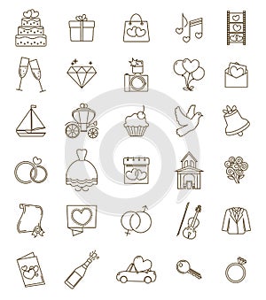 Thin line icons wedding set. Outline with adjustable stroke