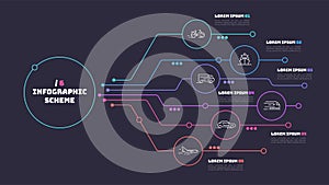 Thin line infographic scheme with 6 options. Vector template for