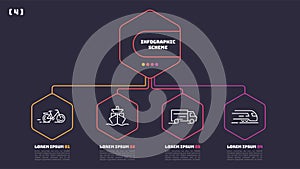 Thin line infographic scheme with 4 options. Vector template for web, presentations, reports, visualizations. photo