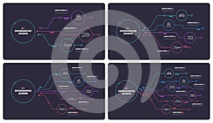 Thin line infographic schemes with 3 4 5 6 options. Vector templates for web, presentations, reports, visualizations.