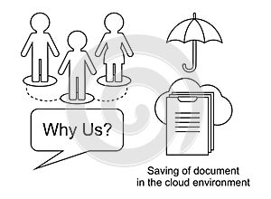 Thin line logistics icons. Technology. Saving of documents in environment cloud.