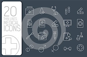 Thin line medical set icons concept. Vector illustration design