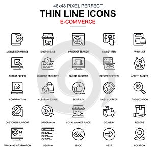 Thin line online shopping and e-commerce icons set for website and mobile site and apps.