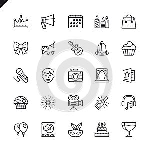 Thin line party, Birthday, celebration elements icons set for website and mobile site and apps. Outline icons design.