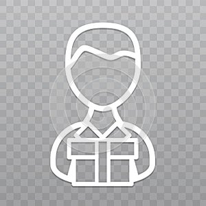 Thin line People with gift box icon. Celebration package on transparent background