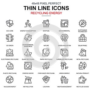 Thin line recycling, environmental protection, icons set for website and mobile site apps.