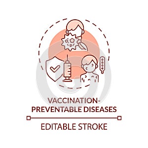 Thin line red icon vaccination preventable diseases concept photo