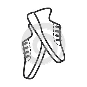 Thin line running shoes icon