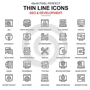 Thin line seo and development icons set for website and mobile site and apps.