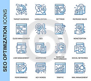 Thin Line SEO Related Vector Icons Set