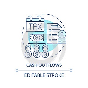 Thin line simple blue cash outflows icon concept