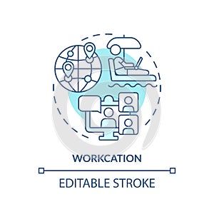 Thin line simple blue workcation icon concept photo