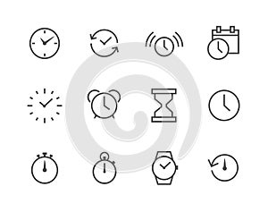 Thin line simple Icon set related to Time