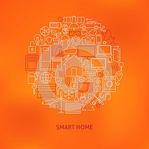 Thin Line Smart Home Icons Set Circle Concept