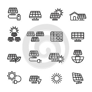 Thin line solar power icon set, vector eps10