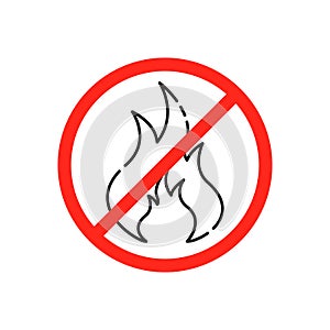 thin line stop fire icon like red forbidden sign