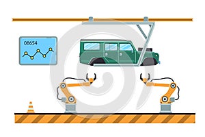 Car production line concept. Auto assembly conveyor.