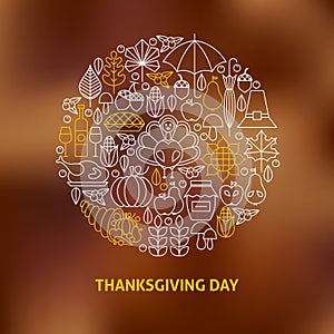 Thin Line Thanksgiving Day Holiday Icons Set Circle Shaped Conce