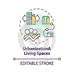 Thin line urbanization and living spaces icon concept