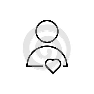 Thin line user icon with heart