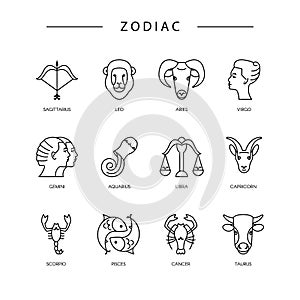 Thin line vector zodiacal symbols.