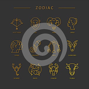 Thin line vector zodiacal symbols.