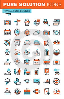 Thin line web icons for travel and tourism