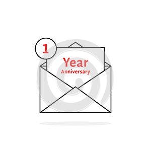 Thin line 1 year anniversary logo like open letter