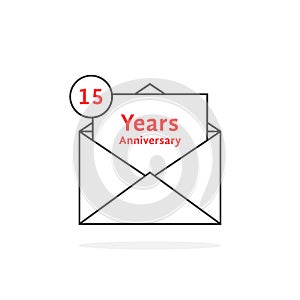 Thin line 15 years anniversary logo like open letter