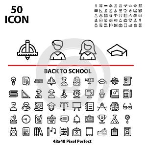 Thin linear icon set back to school suitable for mobile, apps store, website, and more.With editable stroke 48x48 pixel perfect