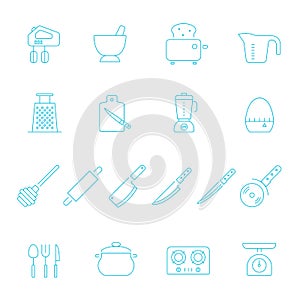 Thin lines icon set - kitchenware