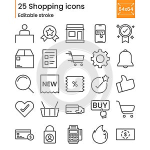 Thin lines shopping and ecommerce icon set