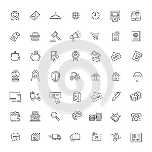 Thin lines web icons set - E-commerce, shopping