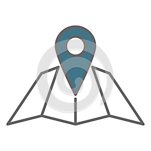 Thin out line pin location gps icon with paper map. Geometric marker flat shape element. Abstract EPS 10 point illustration.