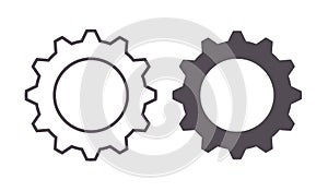 Thin outline and flat vector pin gears icon. Cog wheel and gear symbol of mechanical, engine work, architecture and power ideas