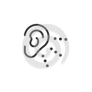 Thin Outline Icon Human Ear, Hear. Such Line sign as Hearing, Human Sense Hear or Listening and Listen. Vector Computer