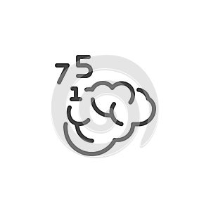 Thin Outline Icon Human Memory, Counting or Mathematical Calculating. Such Line sign as Human Brain and Numbers. Vector