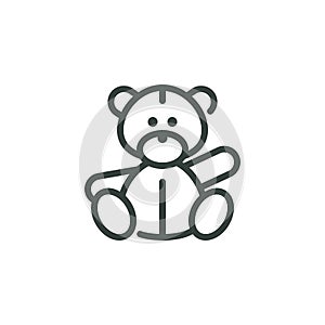 Thin Outline Icon Teddy Bear Waving Its Paw Front View. Such Line Sign as Children's Soft Plush Toy. Vector Isolated