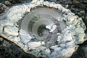 Thin pancake ice (pan-agglomerated ice) frozen in mass