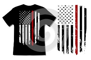 Thin Red Line With USA Flag T-Shirt Design