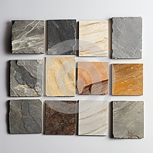 Thin samples of stone veneer showing its elasticity on a white background.