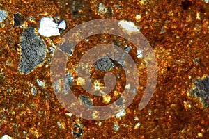 Thin section of a brick under the microscope