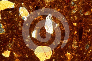 Thin section of a brick under the microscope