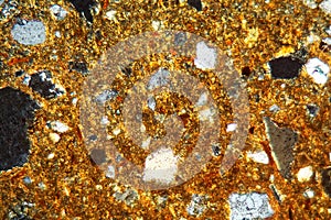 Thin section of a brick under the microscope