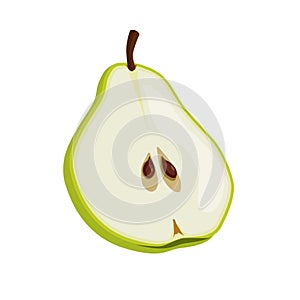 Thin slice of green pear. Isolated vector sliced fruit in flat style. Summer clipart for design
