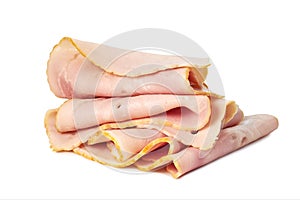 Thin slices on ham on white background