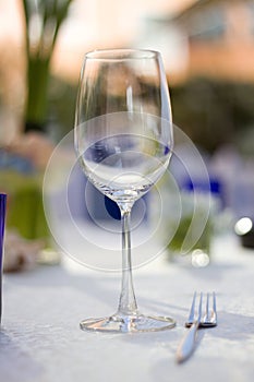 A thin-stemmed goblet