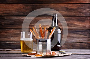 Thin sticks of smoked fish